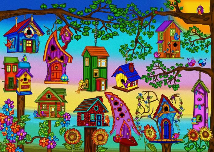 1000 Pieces | The Bird Houses 1000-Piece Puzzle 1000 Pieces 1000 Pieces