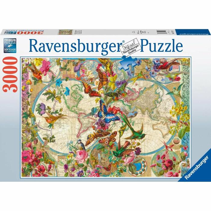 2000+ Pieces | Flora & Fauna World Map 3000-Piece Puzzle 2000+ Pieces 2000+ Pieces