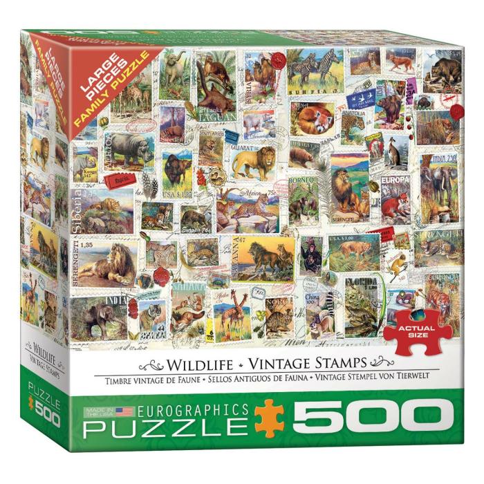 500-600 Pieces | Wildlife Vintage Stamps 500-Piece Puzzle 500-600 Pieces 500-600 Pieces